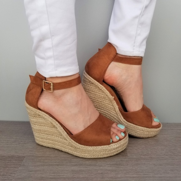 Tan Suede Espadrille Wedge Heel Sandals - Picture 2 of 8